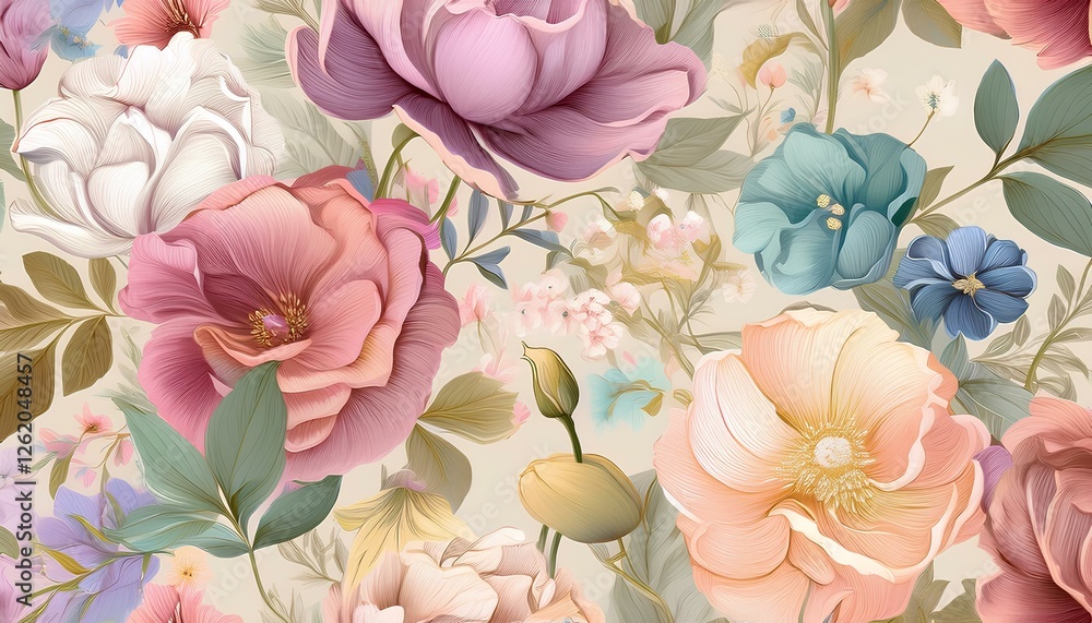 seamless pattern with flowers in colorful pastel beige background. Seamless floral pattern with vector illustration. seamless pattern with flowers in colorful pastel beige background. Seamless floral pattern with vector illustration.