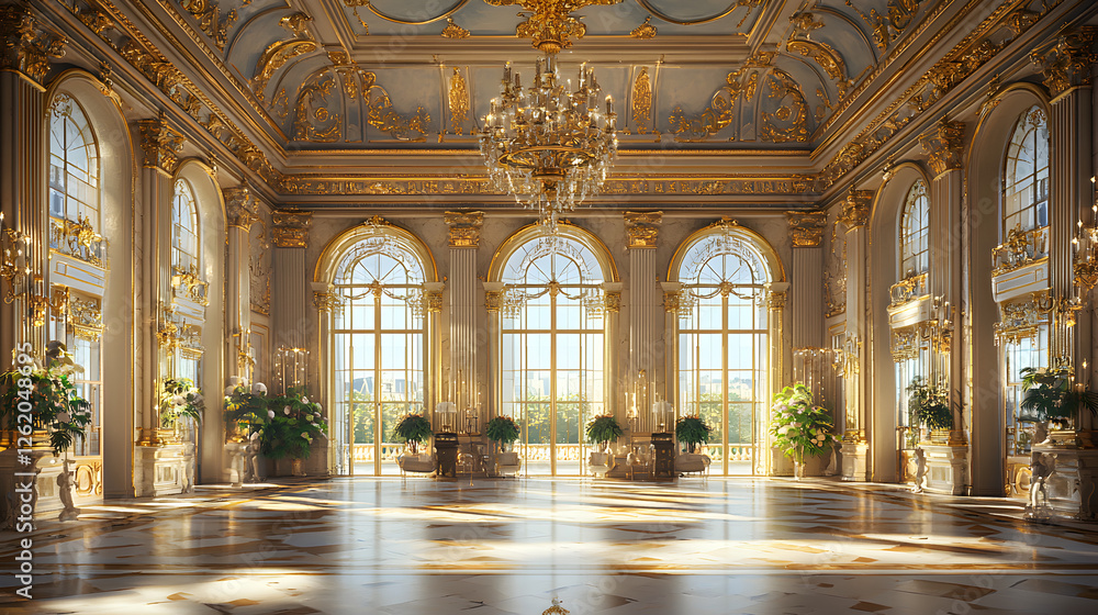 Fototapeta premium Grand Palace Ballroom Sunlit Interior Luxury Architecture