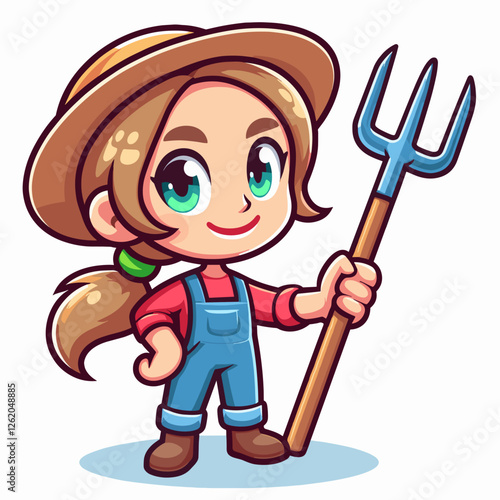 Female farmer holding a pitchfork