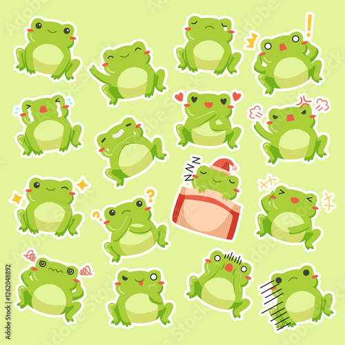 Cute Green Frog Sticker Set