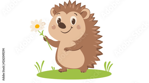Happy Hedgehog with Daisy Flower Illustration