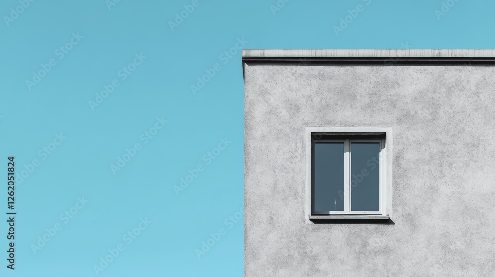 Minimalist building detail, clear sky, single window, urban architecture, design Minimalist building detail, clear sky, single window, urban architecture, design