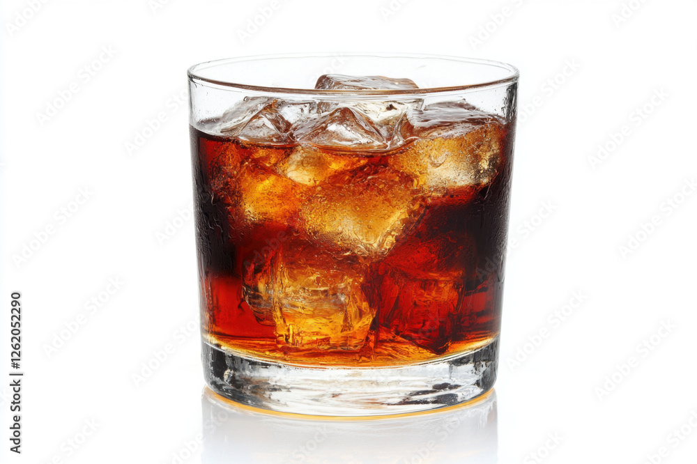 Glass of cold cola with ice cubes, a refreshing beverage, perfect for a solo drink, featuring a mix of soda, whiskey, and a splash of rum, offering a crisp and satisfying liquid experience Glass of cold cola with ice cubes, a refreshing beverage, perfect for a solo drink, featuring a mix of soda, whiskey, and a splash of rum, offering a crisp and satisfying liquid experience