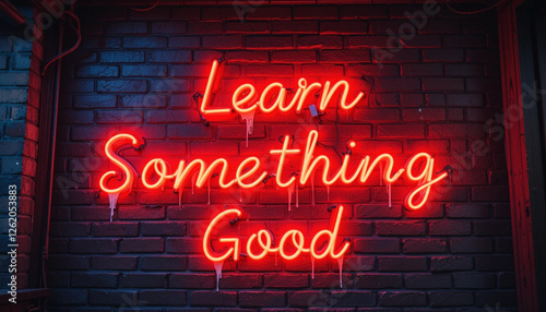 Wallpaper Mural Neon Sign "Learn Something Good" on Brick Wall – Motivational Urban Aesthetic Torontodigital.ca