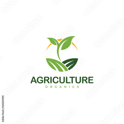 Farm landscape logo set in flat design, concept of growing organic crops and livestock, great choice for agribusiness and local farm