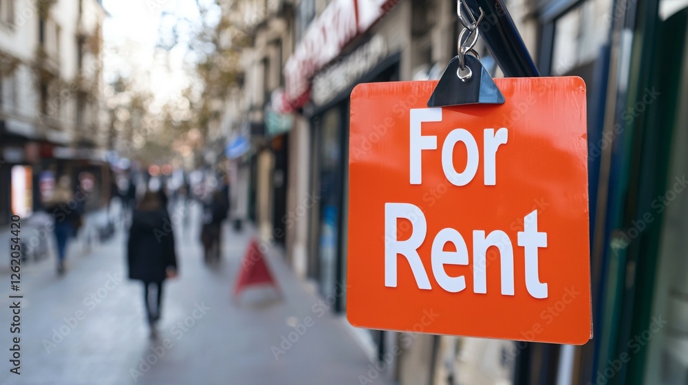 © GioGio - A bright 'For Rent' sign hangs in front of a residential building, indicating available rental properties in the area,symbolizing opportunities for new beginnings and dynamic nature of urban living. © GioGio - A bright 'For Rent' sign hangs in front of a residential building, indicating available rental properties in the area,symbolizing opportunities for new beginnings and dynamic nature of urban living.