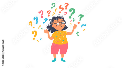 Girl surrounded by questions