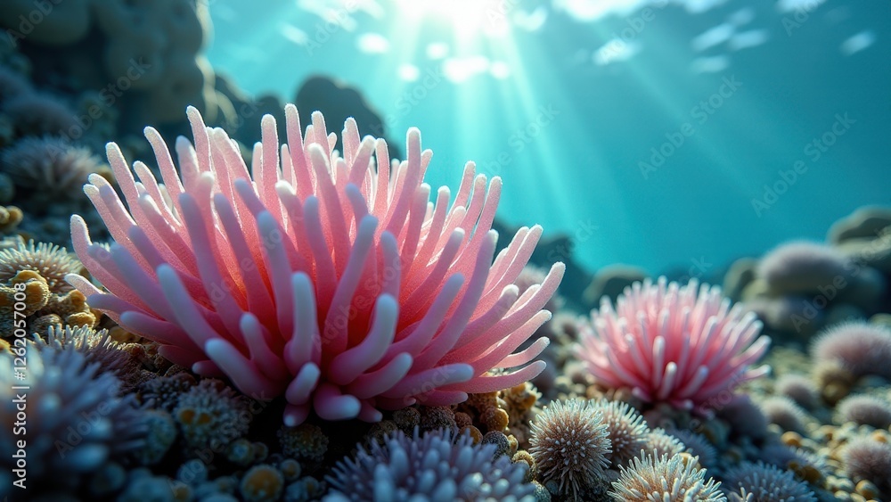 Obraz premium Underwater close-up of bleached coral affected by climate change and ocean warming 