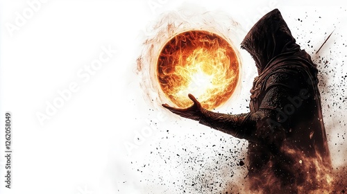 a hero casting a glowing shield spell, fantasy magic, radiant energy, isolated on white background