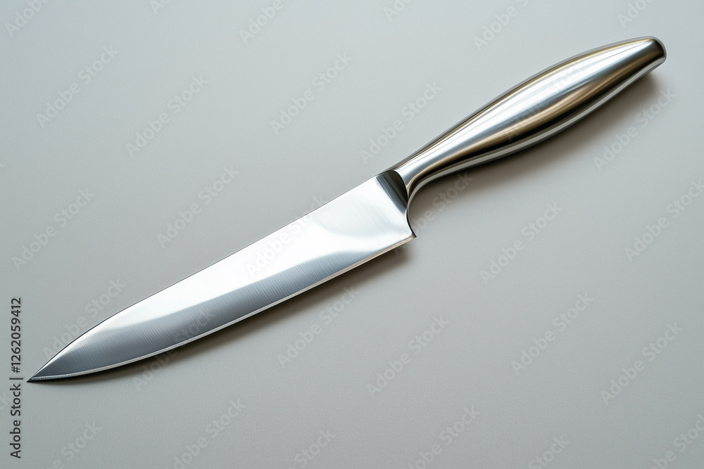 Fototapeta premium A Modern Stainless Steel Knife on a Subtle Gray Canvas.