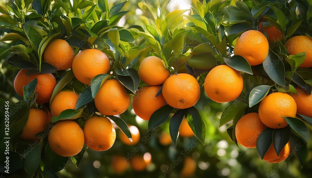oranges on tree. Ripe oranges on tree with dense green leaves. oranges on tree. Ripe oranges on tree with dense green leaves.