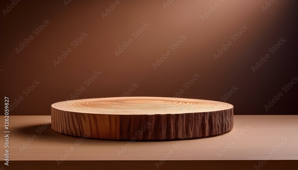 Round wooden podium with brown background with copy space. Round wooden podium with brown background with copy space.