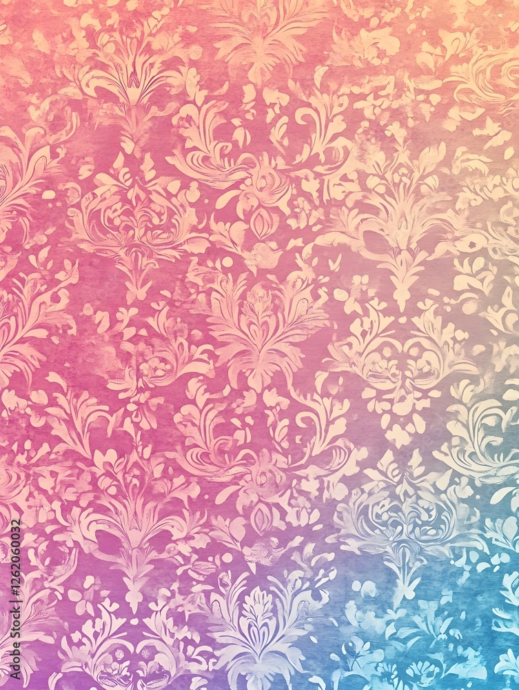 Vibrant and Ornate Floral Damask Pattern in Pastel Gradient Colors Vibrant and Ornate Floral Damask Pattern in Pastel Gradient Colors