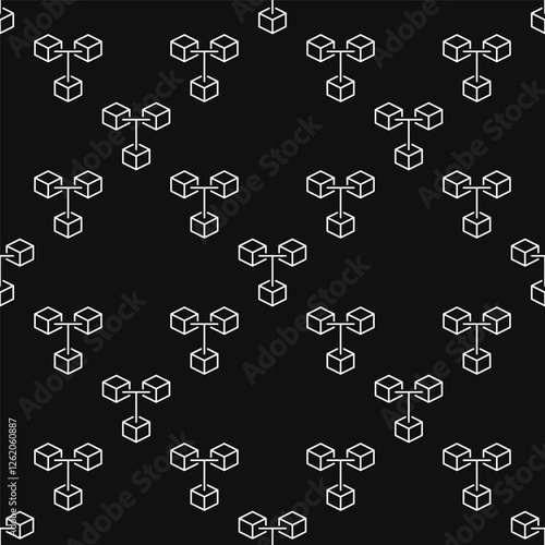 Blockchain outline vector seamless pattern. 3 Connected Blocks - Block-chain background