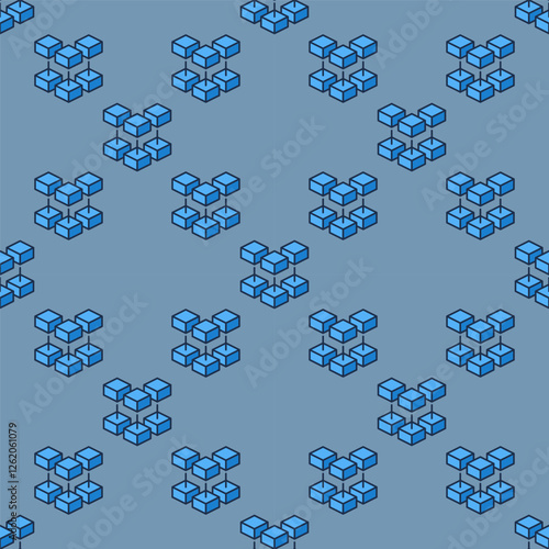 Blockchain vector blue seamless pattern - Block Chain Technology colored background