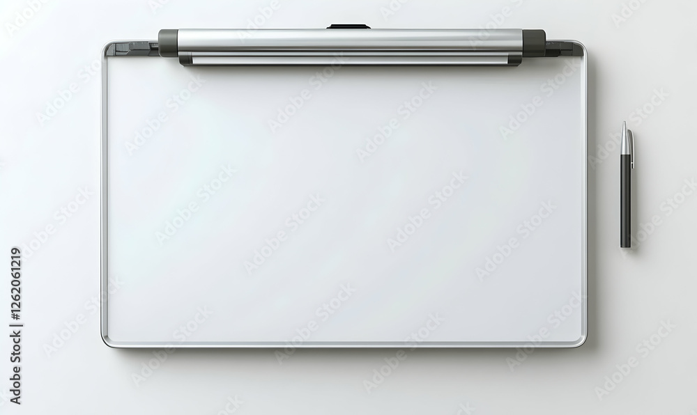 Blank whiteboard with silver frame and pen, perfect for presentations, meetings, or adding your own text. Great for business or education. Blank whiteboard with silver frame and pen, perfect for presentations, meetings, or adding your own text. Great for business or education.