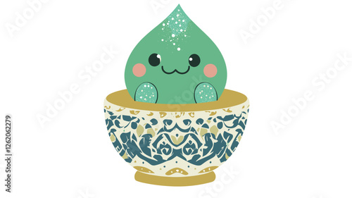 Cute Teardrop Character in Decorative Bowl