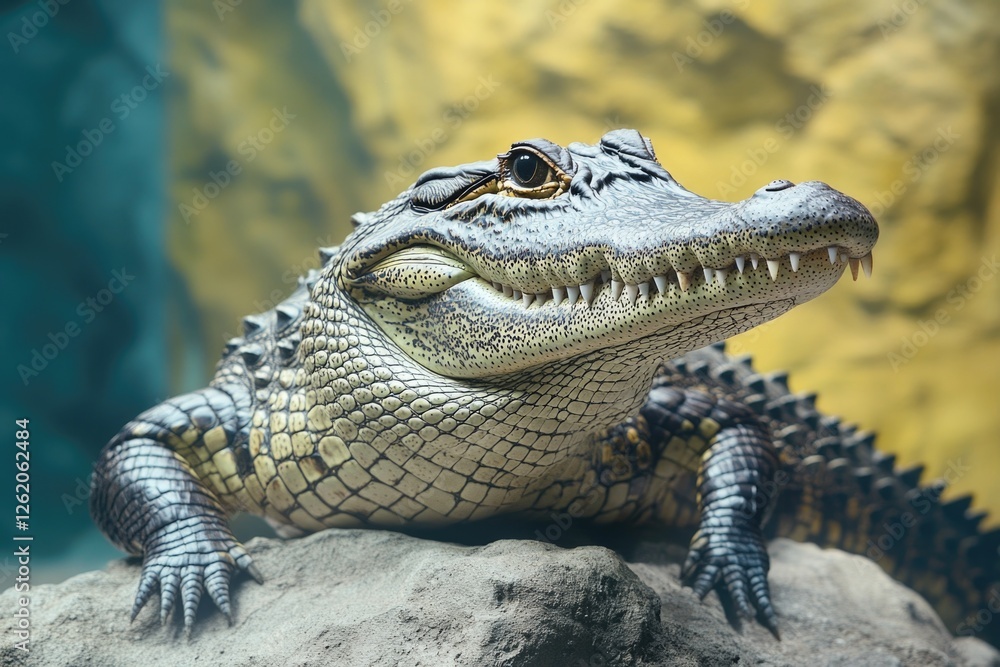 Fototapeta premium Green reptile in water, close-up