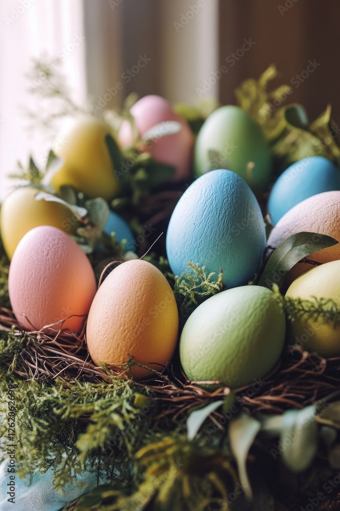 Basket full of colorful easter eggs in pastel shades, symbolizing the joyous Easter holiday. Basket full of colorful easter eggs in pastel shades, symbolizing the joyous Easter holiday.