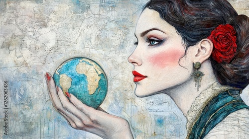 Surreal Artwork of Woman Holding the World in Her Hands
