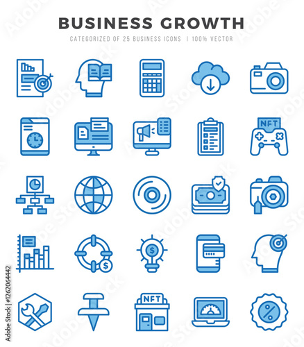 Business Growth icons set. Collection of simple Two Color web icons.