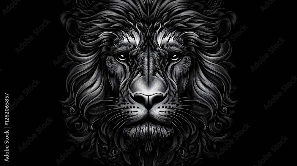 Obraz premium Bold Symmetrical Lion Head T-Shirt Design