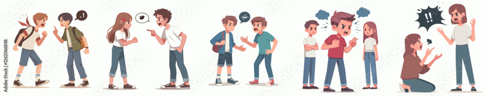 vector a teenager is arguing with someone angrily with a simple and minimalist flat design style, plain white background, standing and full body vector a teenager is arguing with someone angrily with a simple and minimalist flat design style, plain white background, standing and full body