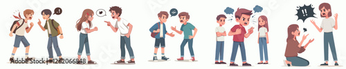 vector a teenager is arguing with someone angrily with a simple and minimalist flat design style, plain white background, standing and full body