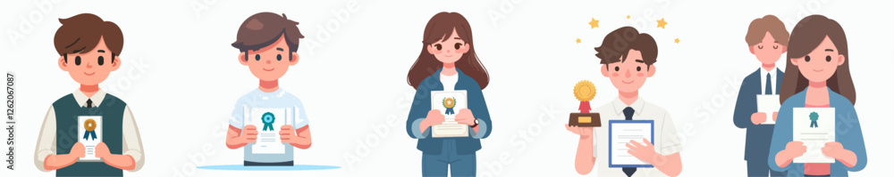 vector a teenager is receiving an award proudly with a simple and minimalist flat design style, plain white background vector a teenager is receiving an award proudly with a simple and minimalist flat design style, plain white background