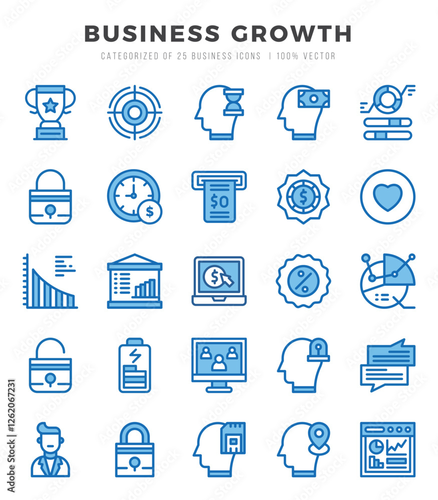 Business Growth Two Color icons collection. 25 icon set in a Two Color design. Business Growth Two Color icons collection. 25 icon set in a Two Color design.