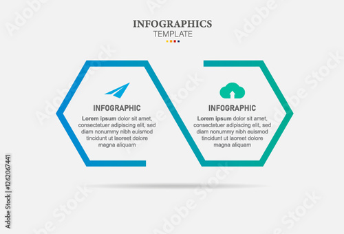 hexagon infographic, diagram, graph, presentation, chart. Business cycle concept with 2 options, parts, steps, processes. Info graphic data template.