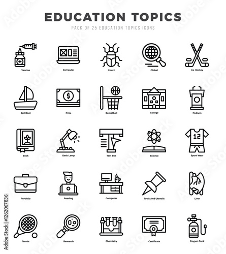 Vector icons set of Education Topics. Lineal style Icons.