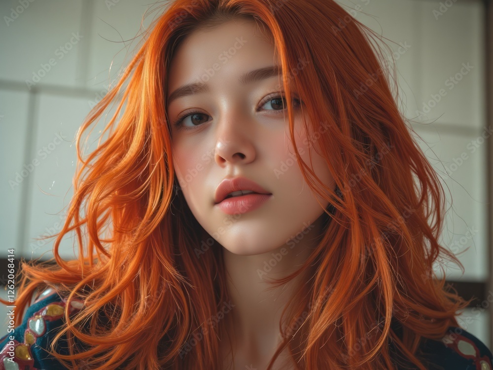 Portrait of a beautiful woman with vibrant orange hair Portrait of a beautiful woman with vibrant orange hair