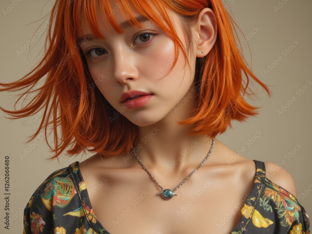 Fototapeta premium Portrait of a young woman with striking orange hair
