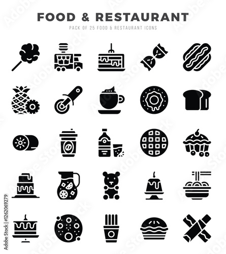 Set of Food and Restaurant Icons Glyph icons collection.