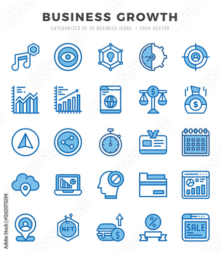 Collection of Business Growth 25 Two Color Icons Pack.