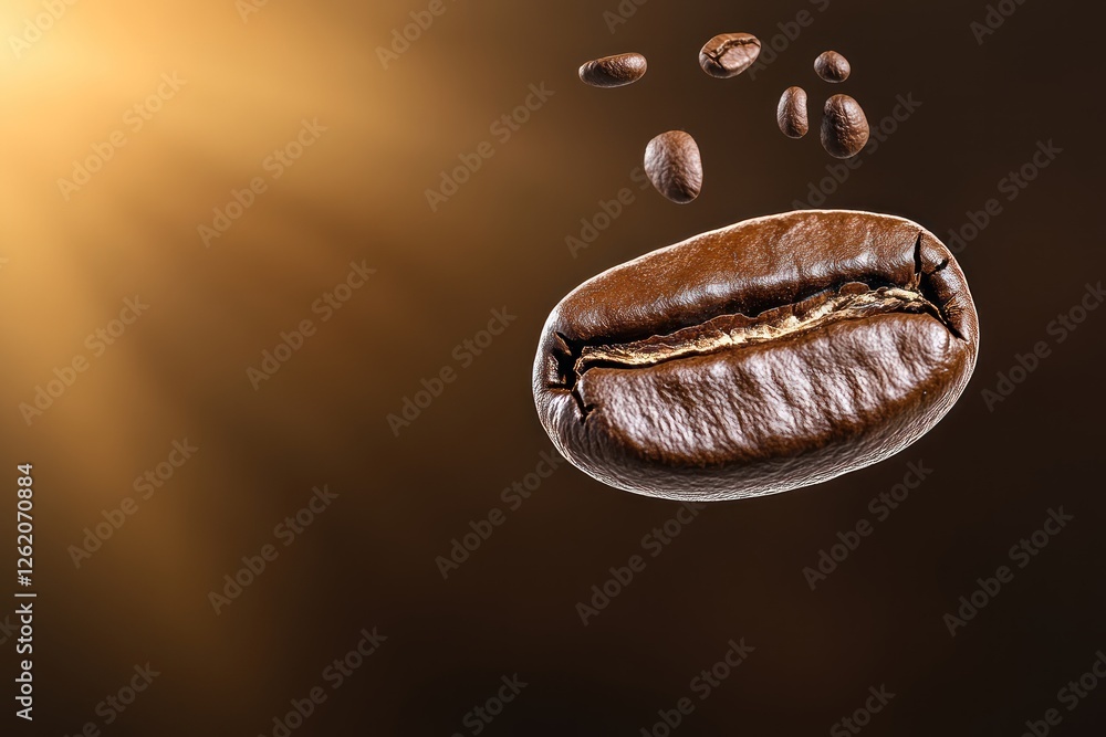 Roasted Coffee Beans Flying in the Air, Delicious Aroma and Freshness Concept, Coffee Industry Background Roasted Coffee Beans Flying in the Air, Delicious Aroma and Freshness Concept, Coffee Industry Background