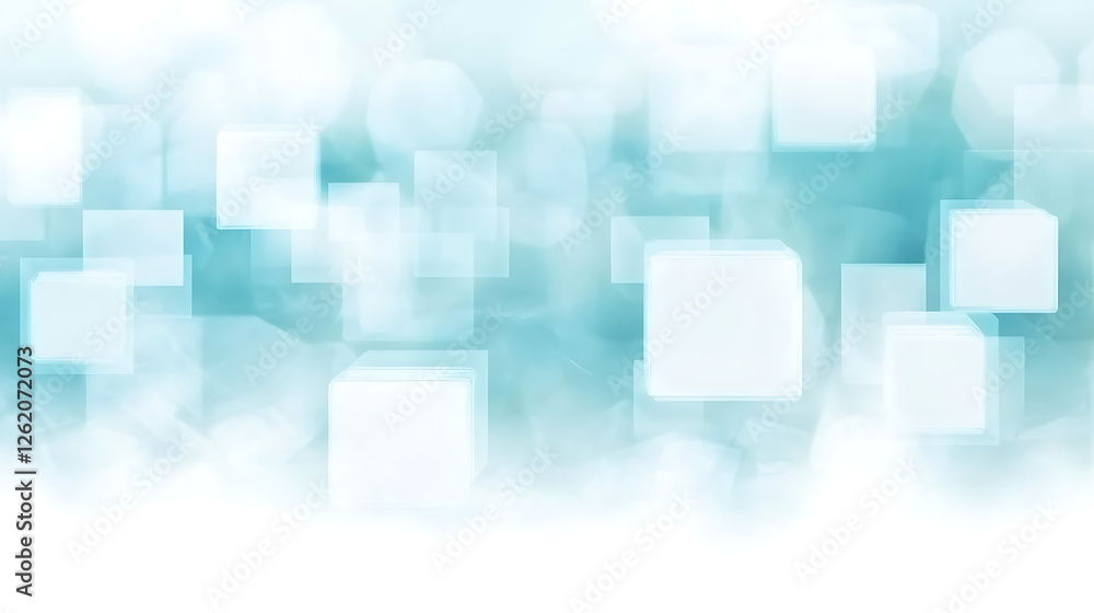 Abstract Design with Transparent Cubes on a Bright Turquoise Background in Soft Focus Style Abstract Design with Transparent Cubes on a Bright Turquoise Background in Soft Focus Style