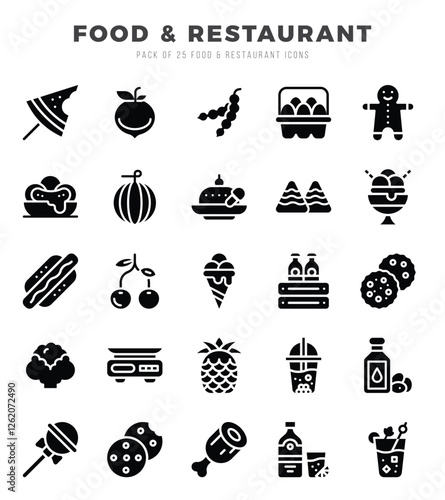 Food and Restaurant icons Pack. Glyph icons set. Food and Restaurant collection set.