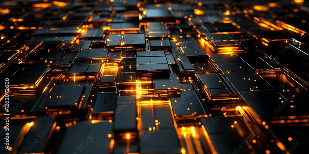 Fototapeta premium Abstract glowing tech cubes, digital background