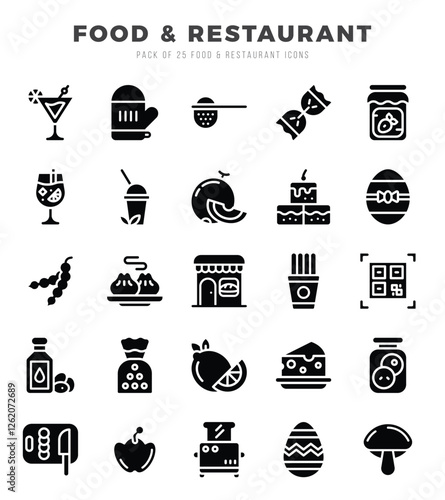 Food and Restaurant Icon Pack 25 Vector Symbols for Web Design.