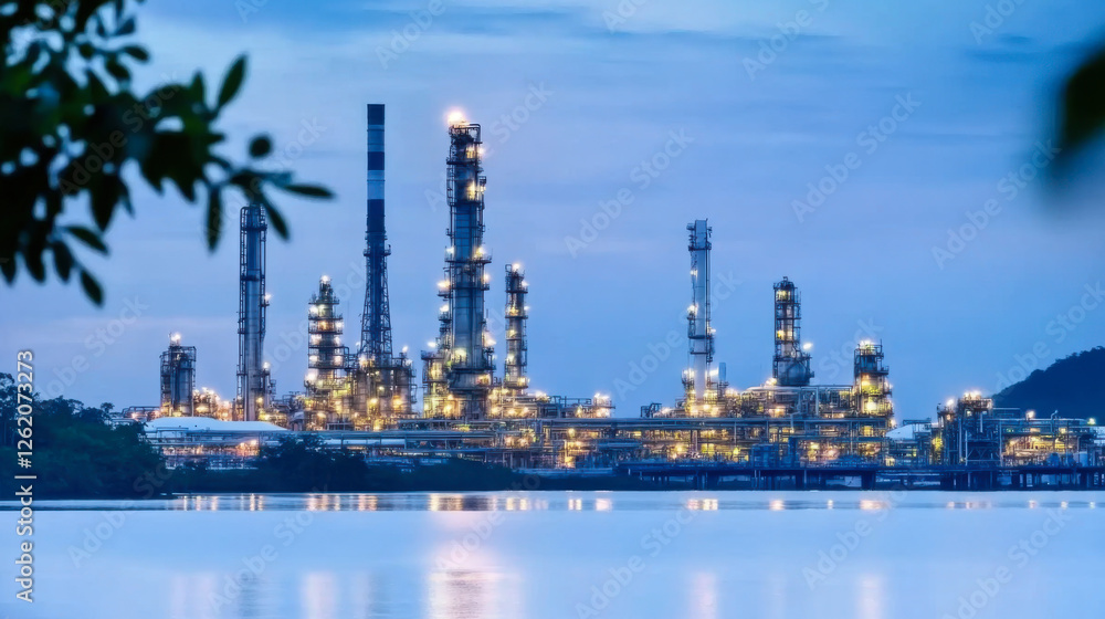 Fototapeta premium Refinery plant and river