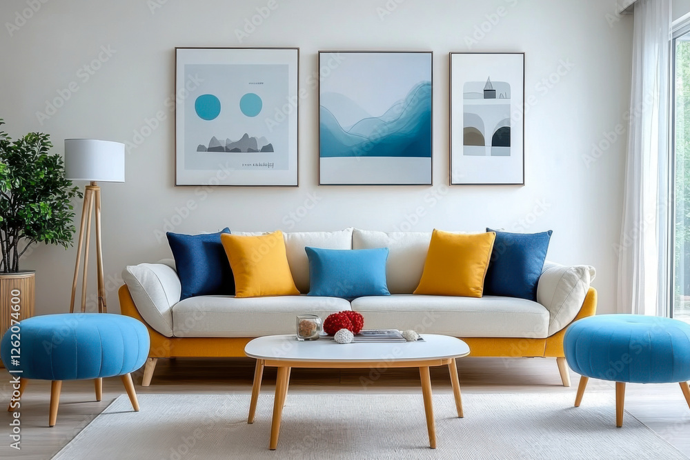 Obraz premium scandinavian interior design of modern living room vibrant colorful furniture