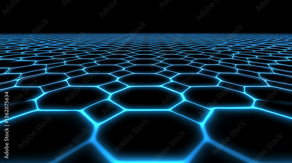 Fototapeta premium Abstract Neon Hexagon Pattern Technology Background Glowing Blue Digital Design Structure