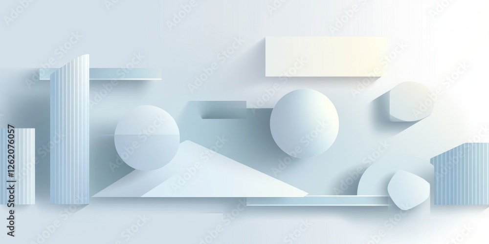 Abstract 3D shapes background design, white, pastel Abstract 3D shapes background design, white, pastel