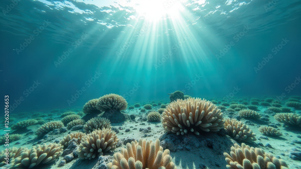 Obraz premium Underwater view of a dead coral reef affected by bleaching and environmental damage 