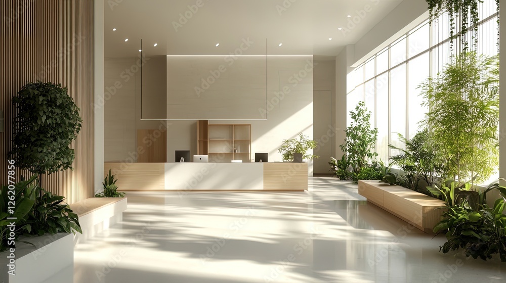Minimalist modern workspace with clean lines, plants, and soft natural light Minimalist modern workspace with clean lines, plants, and soft natural light
