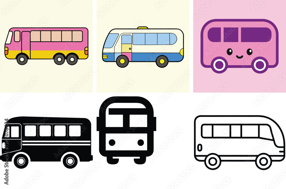 Bus Icon Vector Art Illustration Bundle Image Set Bus Icon Vector Art Illustration Bundle Image Set