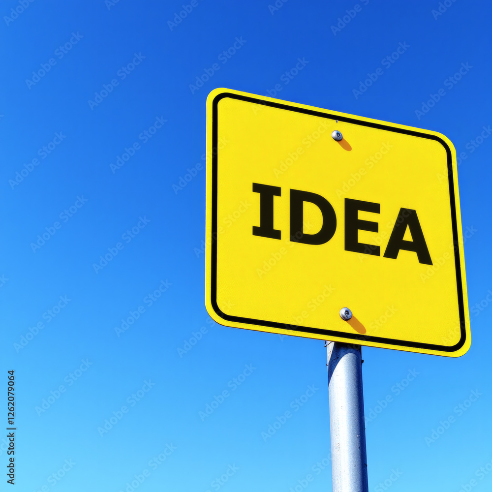 Vibrant yellow idea signs set against a clear blue sky, symbolizing creativity, innovation, and fresh concepts. Perfect for business, education, and motivational themes. Vibrant yellow idea signs set against a clear blue sky, symbolizing creativity, innovation, and fresh concepts. Perfect for business, education, and motivational themes.