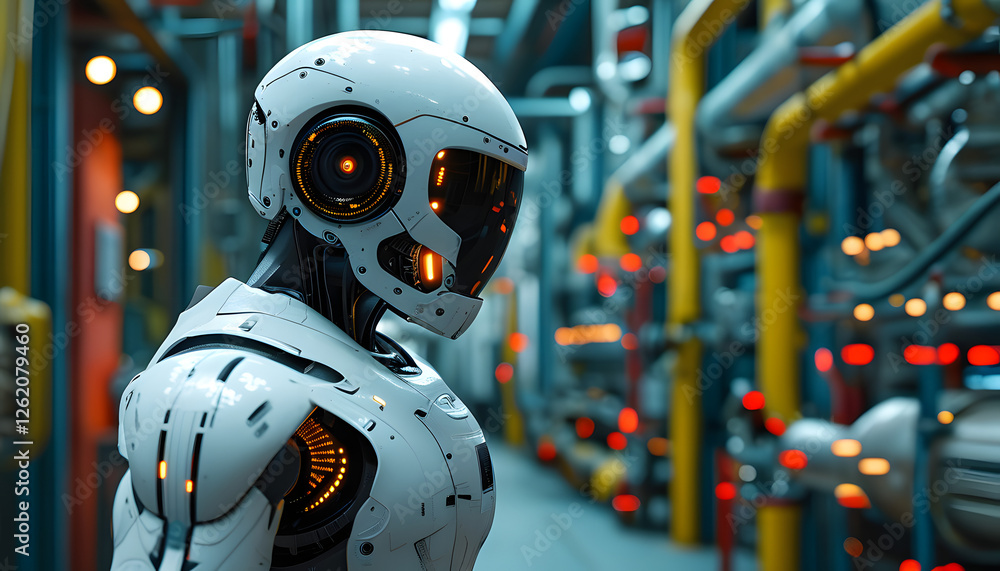 Fototapeta premium Robotic innovation in industrial automation high-tech factory digital art futuristic environment side view advanced technology